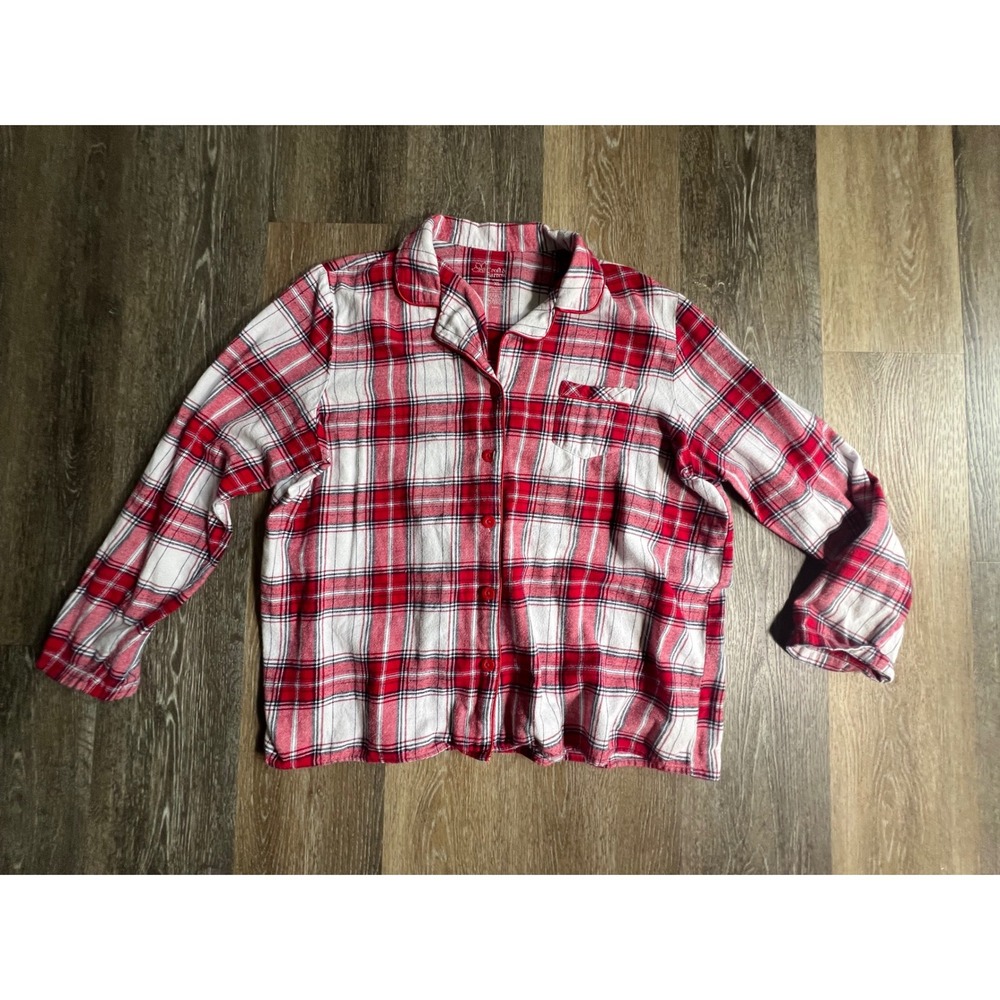 Croft & Barrow Pajama Top Womens XL Red White Plaid Flannel Button Up